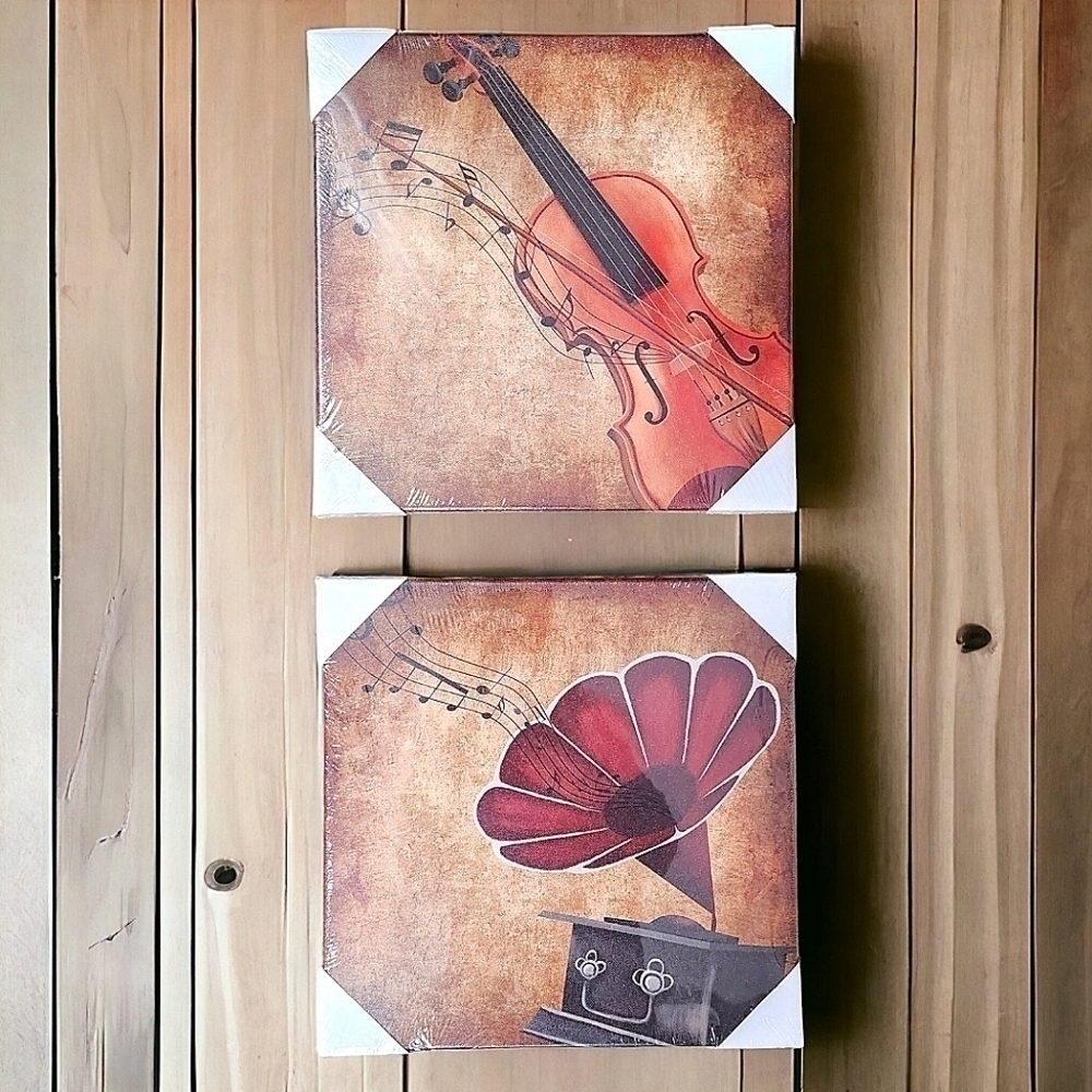VVOVV Wall Canvas Decor 2 Pieces Music Instrument Wall Art Vintage Violin